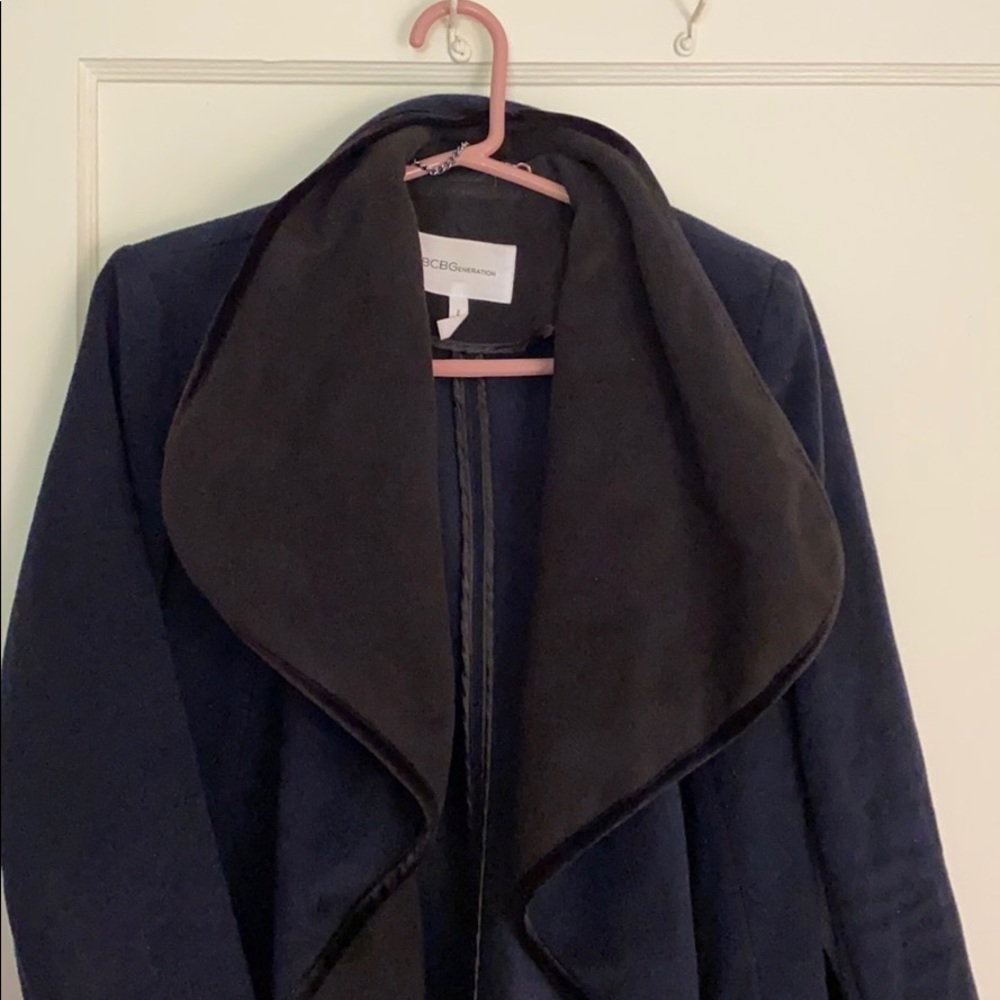 BCBGeneration navy & black pea coat with belt